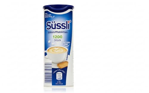 Suessli - süssli Suessli Lot de 1200 comprimés d'édulcorants allemands dans un distributeur – Recette sans lactose – Importé d'Allemagne