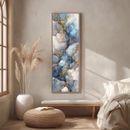 Impression aérienne tableau vertical nuage bleu et or grand format