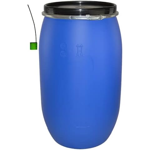 220 Litre Plastic Blue Open Top Storage Shipping Barrel Drum Keg with Lid and Latch Ring with Lock, UN Approved, Food Grade for Shipping, Air Tight Cover