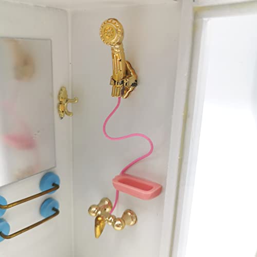 Sxfse Dollhouse Shower Room,1:12 Dollhouse Miniature Furniture Simulation White Bathroom Shower Room #TOP3