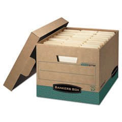 R-Kive - Caja de almacenamiento (3 unidades) con tapa abatible con bloqueo, carta/legal, caja de almacenamiento, color kraft/verde, 12 unidades