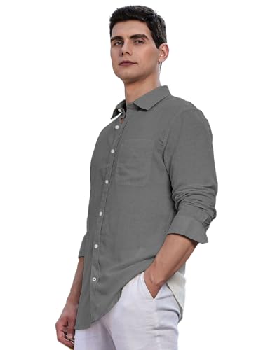 Image of Classic Black Linen Cotton Button-Down Shirt, Full Sleeves, Slim Fit, Casual Wear