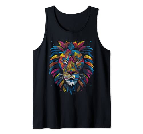 Colorful Lion head Pop Art Geometric Polygonal psychedelic Canotta