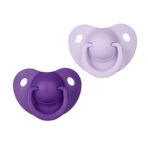 Image of Doodalou Silicone Baby Pacifier - Set of 2 | Safe, Hygienic, and Soothing Teething Relief for Babies | Newborn Pacifier | 100% Medical Grade Silicone, Dishwasher Safe - Light Purple & Purple, Small