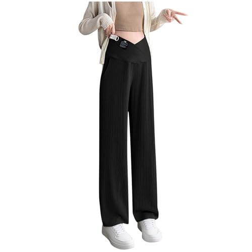 Womens Crossover Waist Straight Leg Maternity Pants Loose Stretchy Over The Belly Support Pregnancy Comfy Cotton Lounge Pants