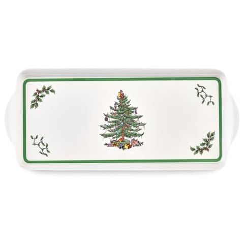 Spode Christmas Tree Sandwich Tray (15" x 6.5") - Decorative Serving Platter for Crudit, Appetizers, Holiday Snacks - Festive Melamine Dish, Durable Christmas Dinnerware - Elegant Holiday Tableware Cover