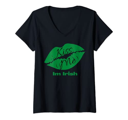 Womens Kiss Me Im Irish, St Pattys Day, Green Day V-Neck T-Shirt
