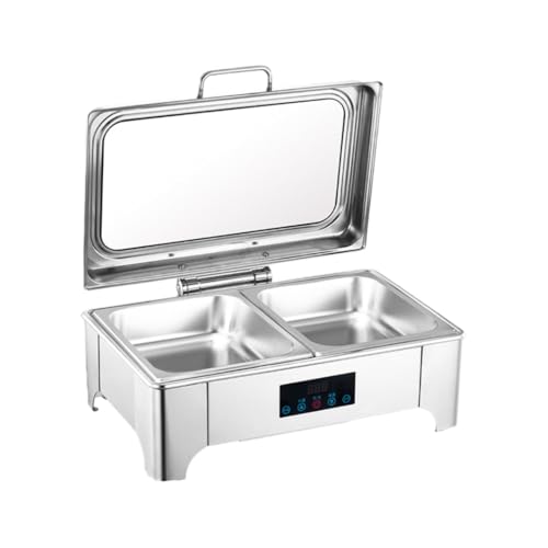 Backolu業務用電気フードウォーマー ビュッフェサーバー 110v電気加熱 湯煎式 温度制御 保温ミールストーブ ホットプレート フードウォーマー ステンレス製 業務用 空焚き防止スマートタッチ温度表示ビュッフェコンロ (13L,ダブルレクタングル)