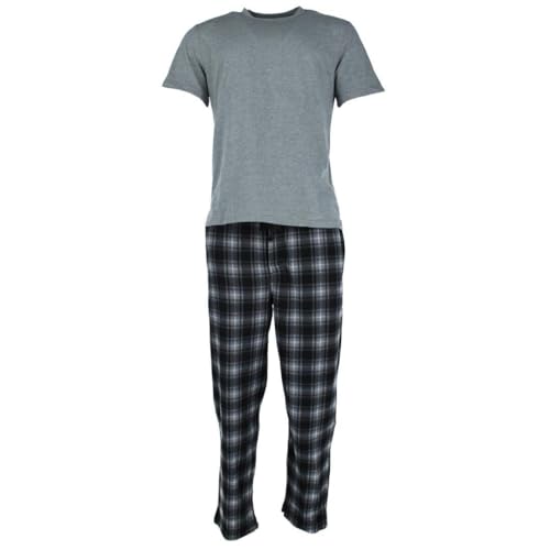 Fruit of the Loom Men's Fleece Sleep Pant and Knit Top Sleep Set (4X-Large, Blue Plaid)
