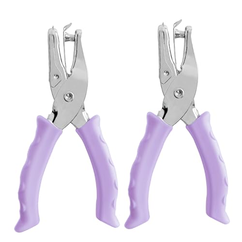 Single Hole Punch Paper Hole Puncher for Crafts, Hole Punch for Kids and Adults, Hole Punchs with Purple Soft Grip Handle, Handheld Circle Punch for Paper Crafts in Home, Office, Classroom, 2 Pack