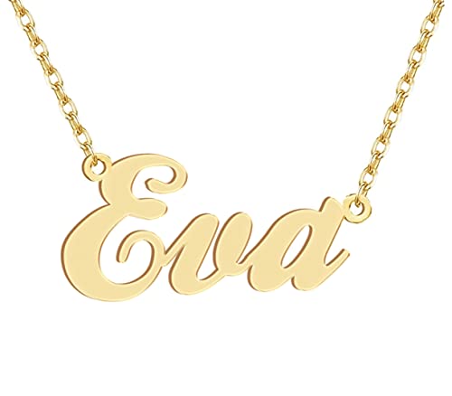 Dancing Wolf 18k Gold Plated Eva Name Necklace Stainless Steel Nameplate Necklaces Jewelry for Womens Moms