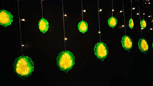 Image of URM Decorative Ganesh Curtain 12 Light 138 Led 8.2 feet Leaf Curtains String Lights Window Curtain Lights Sourced for Indoor Outdoor Decoration (3 Meter, Warm White)