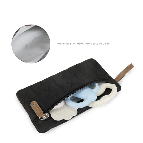 Image of Teething toys Bag - Baby Pacifier Bibs Organize storage Pouch Cover bags for Travel Outdoor (Black)