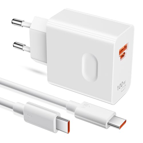 100W per Super-Charge Caricabatterie per HONOR 400 200 Pro 200 Lite Magic6 Magic7 6 5 4 Lite Magic7Pro,2-Porte Presa 100W PD Caricatore Rapido con 6A Cavo USB C 1M per HONOR 90 70 Lite X8a X8b X6b X9b