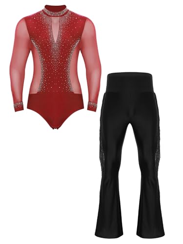 Costume de danse latine pour hommes avec combinaison strass et pantalon évasé