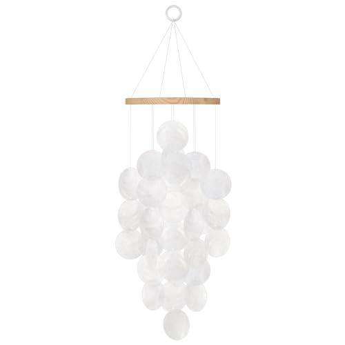 Wind Chimes for Outside Handcrafted White Capiz Shells Windchime Coastal Style Decor for Indoor/Outdoors Garden Decors Great Gift for Women Beach Hanging Decor Wind Chimes Lovers and More