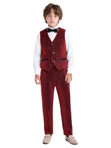Image of YiZYiF Boys Suit Dress Clothes Ring Bearer Outfit Homecoming Dresses Boy Vest Pants and Bowtie Set Wedding Tuxedo Suits