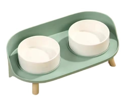 junbse犬猫用ペットボウル&食器スタンド、脚付き、水とフードボウル、陶器製、かわいい、フードボウル&スタンドセット、ペット用品、セラミック、ウォーターディスペンサー、猫と小型犬と中型犬用のペットボウルスタンド、2ピース食器付き、二重食器 (グレー)