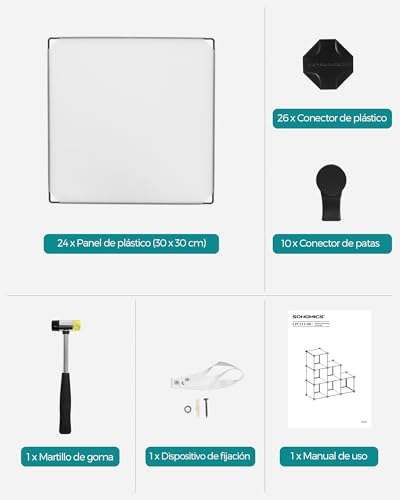 SONGMICS Estantería Modular de 6 Compartimentos, Organizador Modular de Plástico con Patas, Zapatero, Cubo de 30 x 30 x 30 cm, Salón, Dormitorio, Estudio, Martillo de Goma, Blanco LPC111S - imagen 8