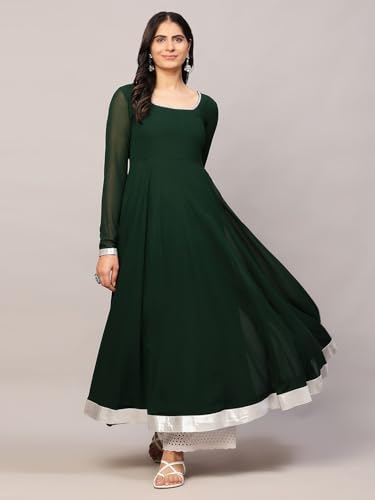 Image of KZA Women's Georgette Hand Embroidered Flared Anarkali Suit for Women | Full Sleeves Flare Anarkali Dress for Woman | Ethnic Flared Anarkali Kurta for Women