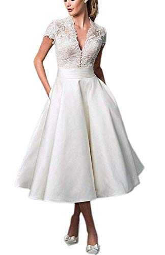 Mingxuerong Hochzeitskleider Spitze Satin Kurz A Linie Große Größen Brautkleid Tee-lang