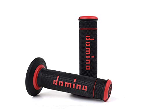 DOMINO - Poignées guidon moto cross Xtrem noir/rouge L120mm
