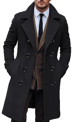 Image of Men's Classical Bussiness Style Single Breasted Plaid Wool Coat #00220237