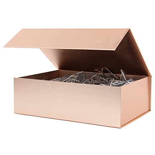 Rsgift Rose Gold Gift Box,13.5x9x4 Inches,Gold Christmas Boxes with Lids,Groomsman Wedding Box with Magnetic Closure Christmas Boxes
