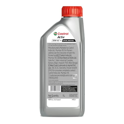 Image of Castrol Activ 20W-40 4T Engine Oil for Bikes with Synthetic Technology (1L) |3X Protection with Actibond Technology | Engine Protection for Bikes | API SN and JASO MA2