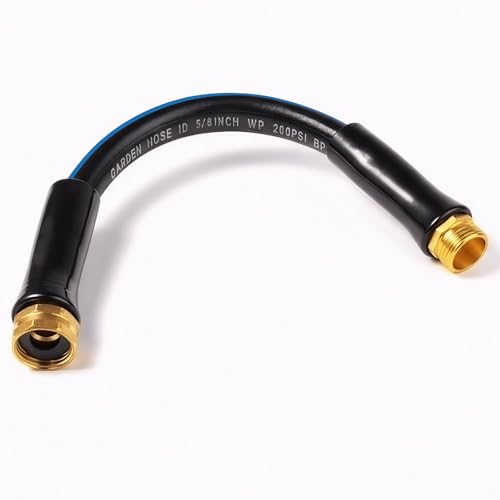 SheeChung Short Garden Hose 1ft x 5/8 Leader Hose for Hose Reel Faucet Flexible Lightweight Rubber Hose with Male to Female Fittings Small Water Hose Heavy Duty Kink Free 3/4GHT