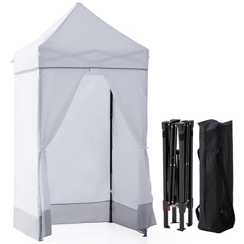 SUNJOY 4 x 4 Pop-Up Canopy Tent, Portable Instant Privacy Changing Tent, Toilet Stall with Sidewalls, Light Weight Sun Shelter with Carry Bag, for Camping and Beach, Gray