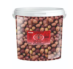 Klassische Violette Oliven halbgereift ganz mit Kern in Salzlake, Spanische Delikatessen, 7,5kg Großgebinde Eimer