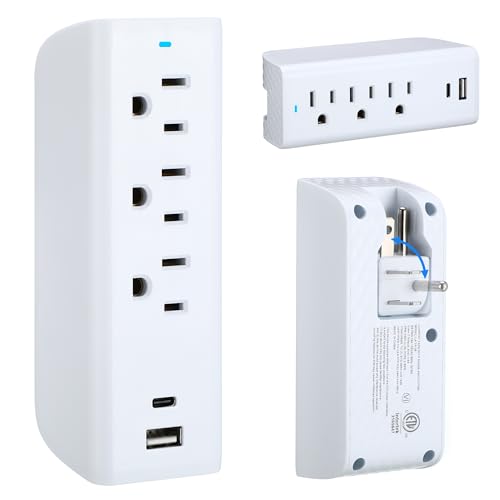 Multi Plug Outlet Extender, 3 AC+2 USB A and C Ports Power Strip with Indicator Light, 3-Prong...