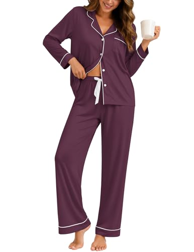 Image of ZMJ Womens Pajamas Sets 2 Piece Long Sleeve and Pant Pj Sets Button Up Sleepwear