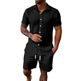 Set completo da uomo con maglietta e pantaloncini, tuta da uomo, maglietta estiva con stampa tropicale e abbigliamento casual da resort, comodo e leggero, Nero , M
