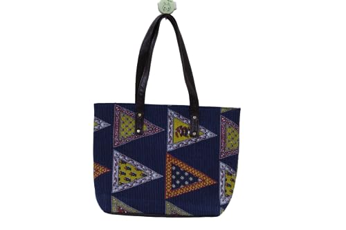 Image of P S Traders Online Women's Traditional Printedikkat Cotton 5 Pieces Combo Bag - Navy Blue