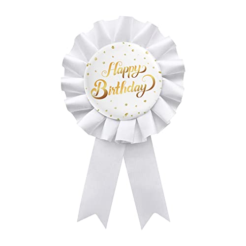 White Happy Birthday Tinplate Badge Pin, Boys and Girls Birthday Award Ribbon Children Adults Party Decorations Sign