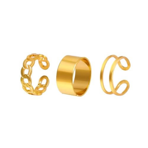 Anel Ajustável Feminino Kit Com 3 Anéis Minimalista Elegante dourado