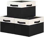 Grandes boîtes de rangement en tissu pour étagères 3 Boîtes de rangement collables avec 3 Poignées de 15x11x9.6 dans des paniers de rangement rectangulaires pour étagères (blanc et noir)