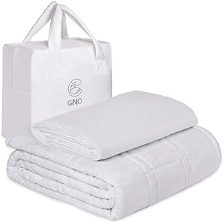 GnO Weighted Blanket for Adult & Removable Bamboo Washable Cover | 7KG (15lbs) | 150 x200 cm | Double or King Size Bed | 100% Organic Cotton Heavy Blanket | Helps With Anxiety,Insomnia & Stress- White