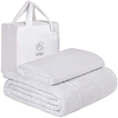GNO Premium Adult Weighted Blanket & Removable Bamboo Cover - (15 Lbs - 48''x72'' Full Size) - 100% Oeko Tex Certified Cooling Cotton & Glass Beads - Organic Heavy Blanket - Designed in USA - White