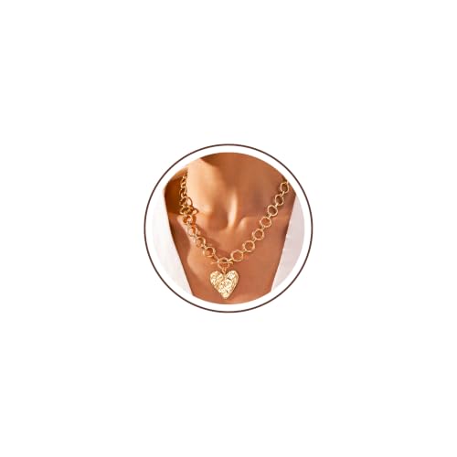 Robaice Chunky Gold Heart Necklace for Women14K Gold Plated Hammered Heart Pendant Bold Chain Necklace with Toggle ClaspWaterproof Non Tarnish Hypoallergenic Chunky Statement Jewelry Gift for Women