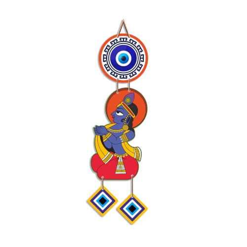 Image of Artvibes Cute Kanha Evil Eye Wall Decor for Main Door Entrance | Nazar Protection Hanging for Home Temple Living Room Bedroom | Good Luck Vastu Decorative Gift (WH 8574N)