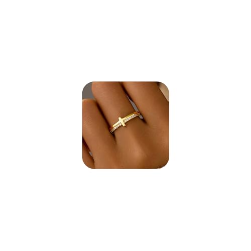SUYACS 14K Gold Plated Cross Pray Rings for Women Non Tarnish 925 Sterling Silver Dainty CZ Faith Ring Trendy Stackable Eternity Promise Ring Birthday Wedding Jewelry Gifts to My Daughter