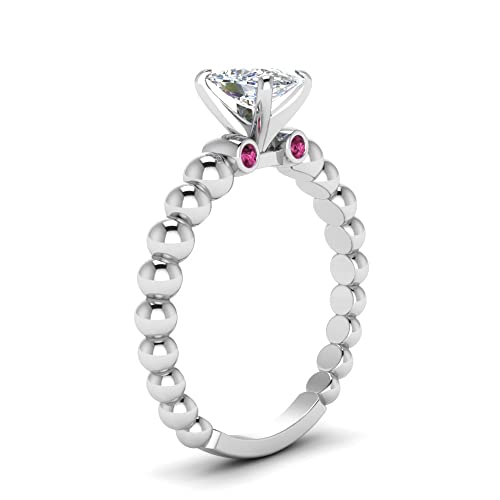 Image of 55Carat Choose Your Gemstone Bead Diamond CZ Engagement Ring sterling silver Emerald Shape Side Stone Engagement Rings Everyday Jewelry Wedding Jewelry Handmade Gifts for Wife US Size 4 to 12
