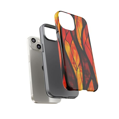 Coque iPhone 14 flammes vitrail orange protection rigide antichoc esthétique - 3