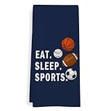 GWFSJYU Boys Kids Sports Kitchen Towels, Navy Blue Boys Sport Themed Dish Tea Towels for Kitchen, Basketball Soccer Football Baseball Decorative Hand Towel for Bathroom, Eat Sleep Sports, 16x24 in