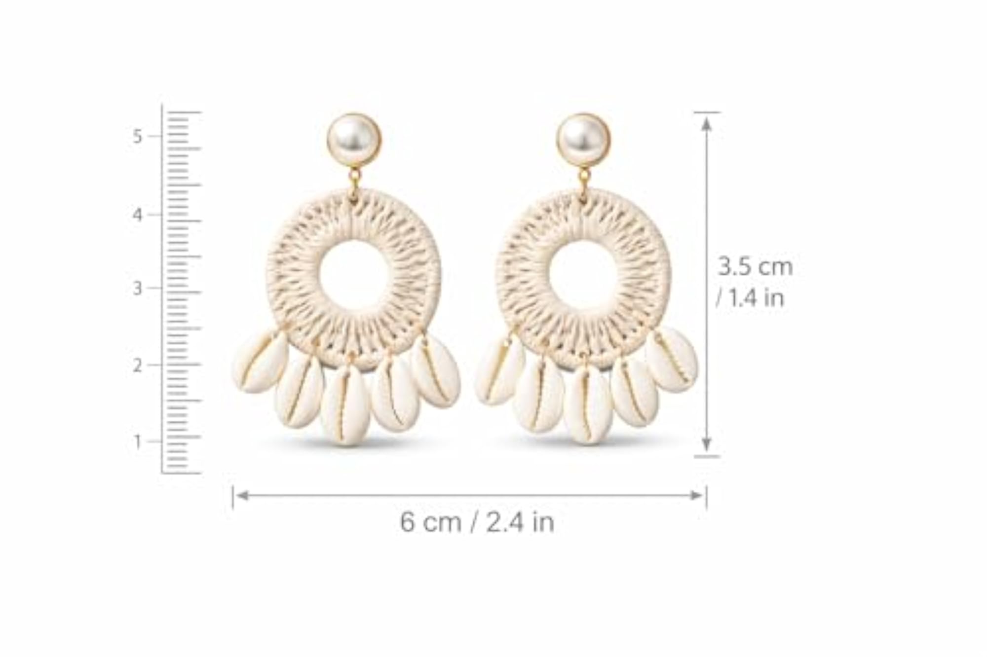 Women's Handmade Macrame Cowrie Shell Dangle Earrings, Boho Beach Style