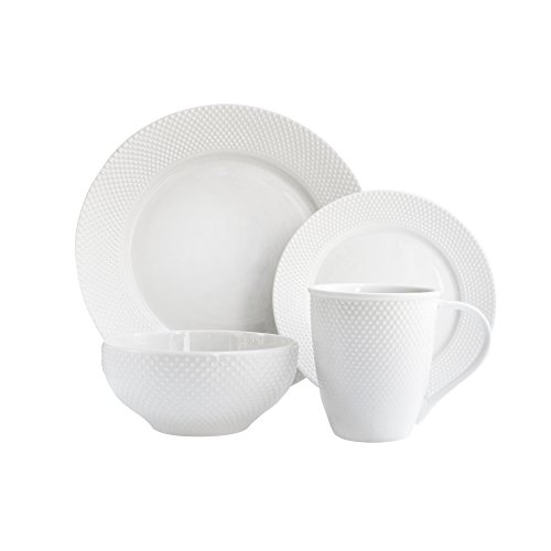 Elle Décor Round Dinnerware Set – 16-Piece Porcelain Dinner Set w/ 4 Dinner Plate, 4 Salad Plates, 4 Bowls & 4 Mugs – Unique Gift Idea Any Special Occasion or Birthday