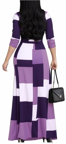 Image of CaniBtr Maxi Dresses for Women Plus Size 3 /4 Sleeve Long Dress with Belt | Versatile plus-size maxi dress,wrap v-neck + waist tie craft soft glamorous looks easily for everyday casual outings